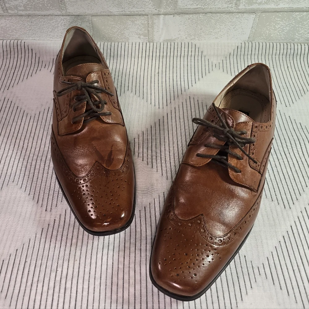 Stacy Adams Men's Size 13M Leather Wingtip Dress Shoes Brown 24738-221